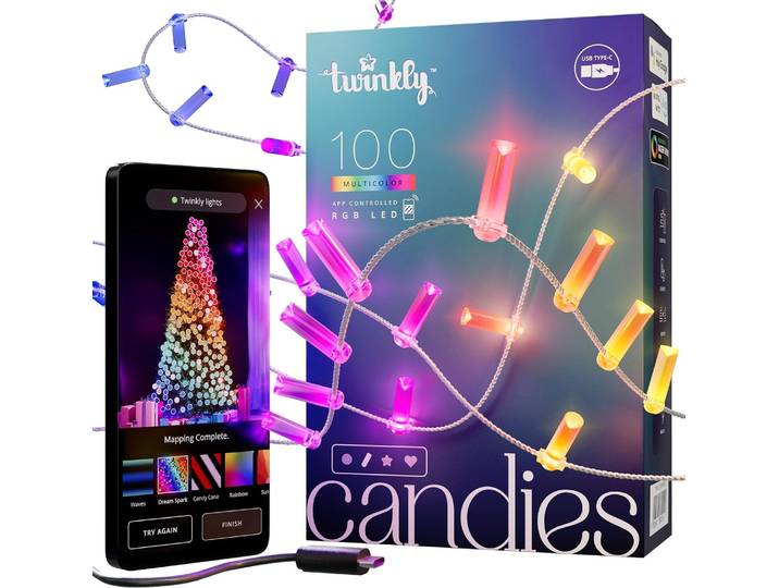 Guirlande lumineuse LED pour sapin de Noël Twinkly Candies TWKC100RGB-T 6 M en forme de bougie