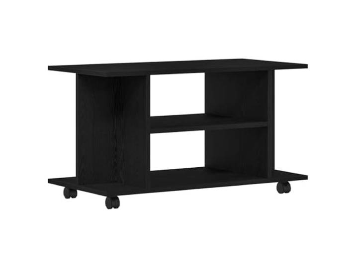 GKHPYURE TV-Möbel mit Rädern Eiche Schwarz 80 x 40 x 45 cm Technisches Holz, 4 Rollen, davon 2 feststellbar, offene Böden, leicht zu bewegen und zu reinigen