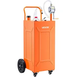 VEVOR 132,5L Kraftstofftrolley Mobile Tankanlage mit Manueller Pumpe Orange, Kohlenstoffstahl, Inkl. 4 Rolle & 3m Förderschlauch, Max. 17,8L/min Durchfluss, Benzin & Diesel, Ideal für ATV UTV Motorrad