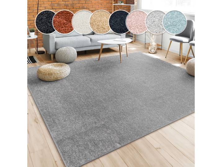 Teppich PACO HOME Porto 890 , grau (anthrazit), B:80cm H:13mm L:150cm, Obermaterial: 100% Polypropylen, Teppiche, Teppich, Poils courts, couleur unie, idéal pour le salon et la chambre