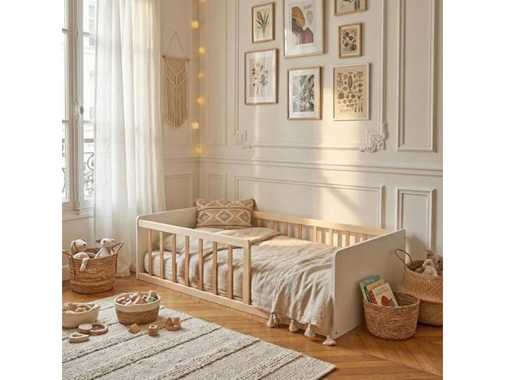 LIT Pilou 70x140 + sommier\, Blanc et Naturel