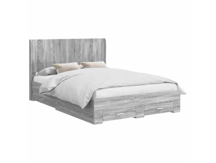 Bettgestell mit Kopfteil, Sonoma, Grau, 203 x 146,5 x 100 cm, Holz Unterbett-Lagerung, feste Lattenroste, Matratzenauflage 140 x 200 cm, max. Gewicht 140 kg, Verwendung im Innenbereich
