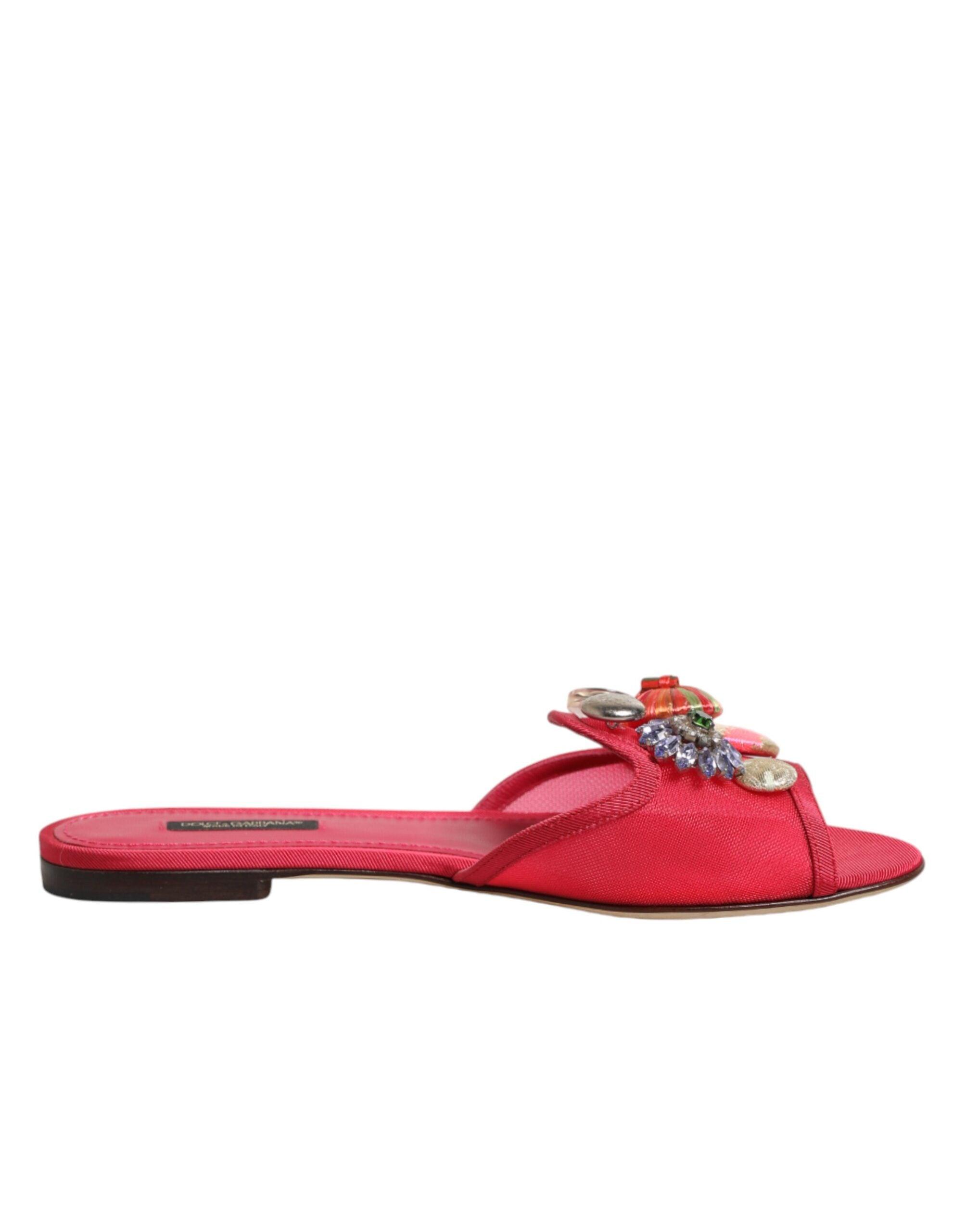 Dolce & Gabbana Rote Verzierte Ballerinas Slip-On Sandalen Schuhe