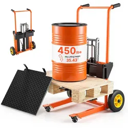 VEVOR Hochhubwagen Manuell 205 kg, Plattformhochhubwagen mit Gabelstaplertisch, Max. Hubhöhe 90 cm, Material Hebewinde Stapler, Plattformstapler, Handstapler, Palettenwagen, Orange & Schwarz
