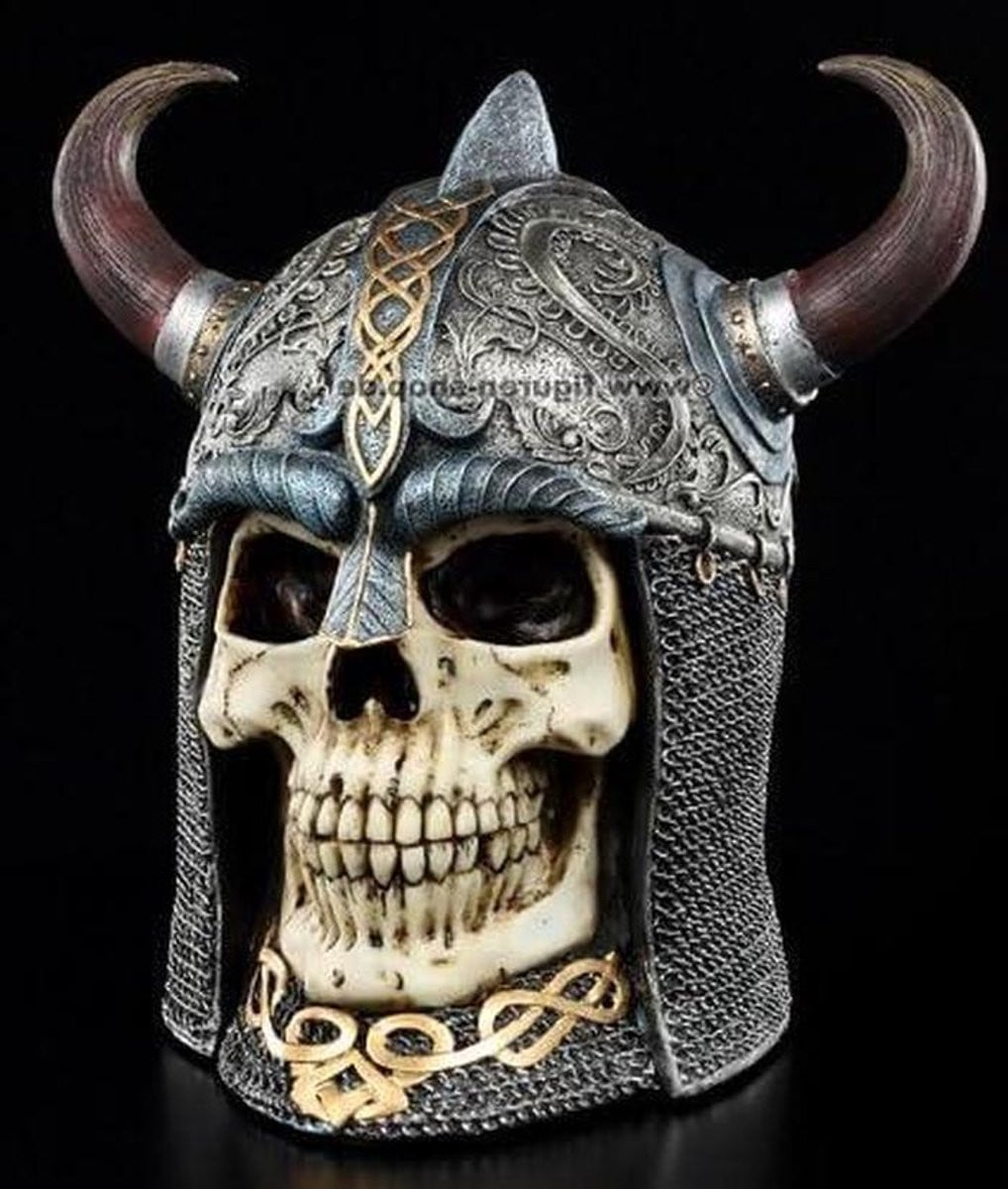 Handgeschilderd Viking Schedelfiguur Skelet Beeldje Decoratie Multicolor - Hoogte: 22.5 cm