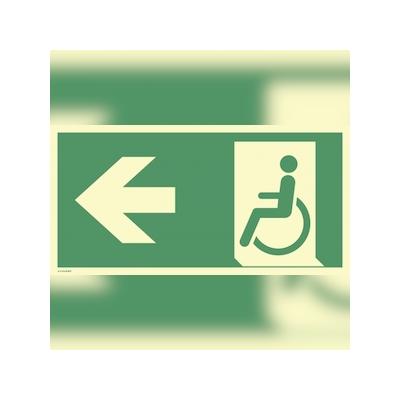 Schild Notausgang f. gehbeeintr. Personen Pfeil links,Kunstst.,nachl.,160-mcd,400x200mm