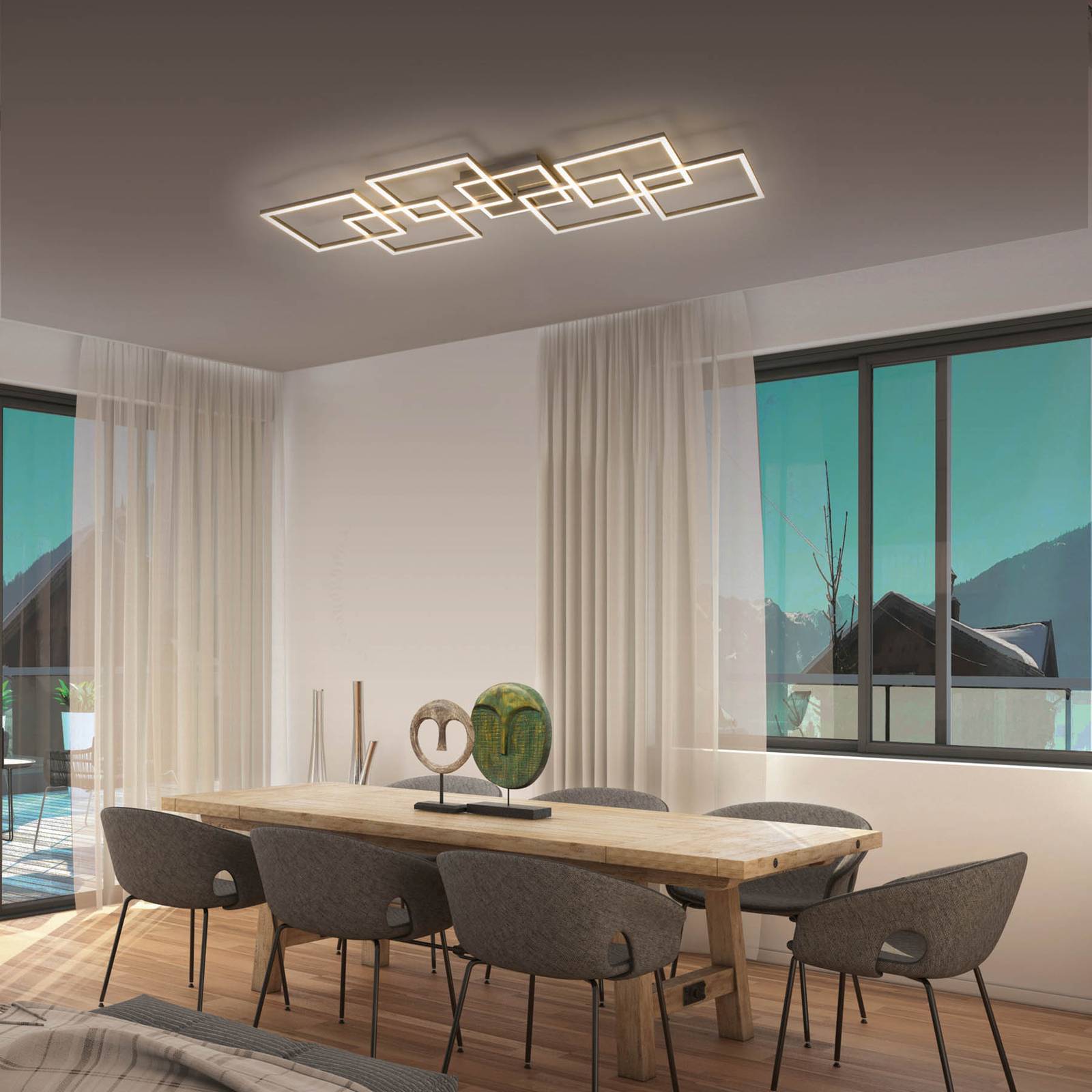 Q-Smart-Home Smart Ceiling Light Q-Inigo, dimmable, Alu / grey / zinc, Living / Dining Room, Aluminium, Modern