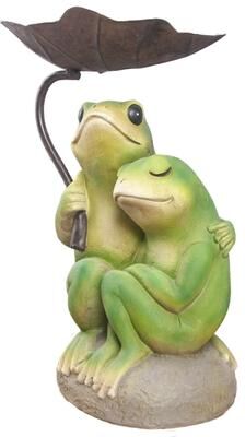 Hi-Line Gift Frog Couple Under Umbrella - Ultra Realistic Garden Statue