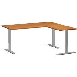 Höhenverstellbarer Eckschreibtisch, 3 Motoren, 74-121 cm, L/R, Tischplatte 180x160 cm, graues Metallgestell, Kirschbaum