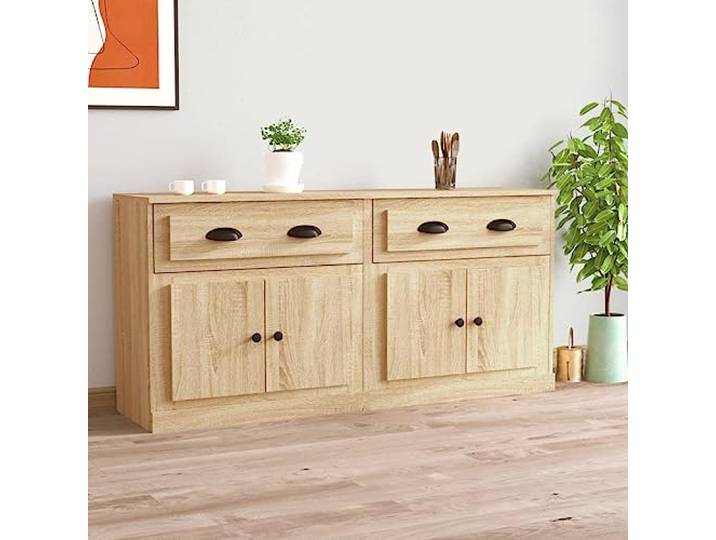 HEFZGDB Klassische Sideboards aus Holzwerkstoff mit glatter Oberfläche und viel Stauraum, Zeitlose Sideboards für Zuhause im 2er Set Sonoma-Eiche