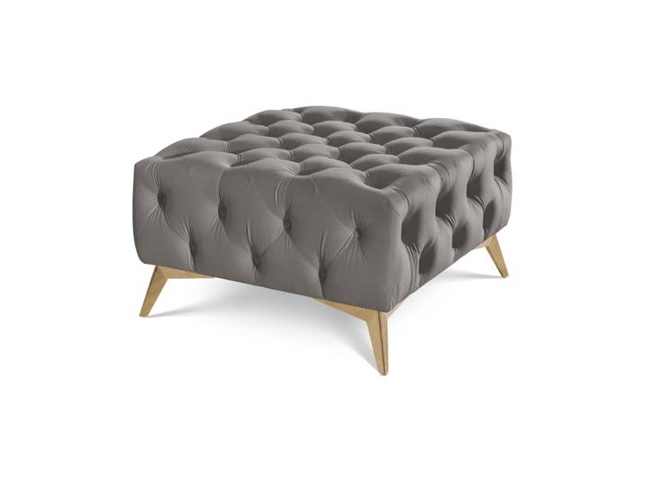Repose-pieds Chesterfield en velours gris avec pieds dorés