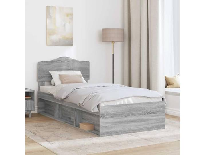 SKTQYQO Bettgestell Grau Sonoma 75 x 190 cm Kiefer massiv Engineered Holz, Kopfteil inklusive, modernes Design, einfach zu montieren