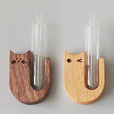 Uplift Picks Cat Whisker Keepsake Jar Wooden Mini Vase Pet Memory Display black Wallnut Plain