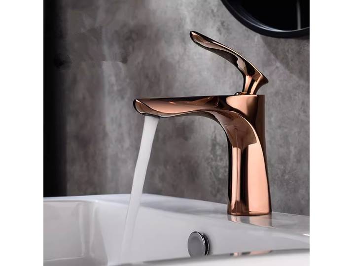Tuqiu – robinets de salle de bains en or Rose, robinet de lavabo bref, mitigeur d'évier, robinet d'eau de grue de lavabo monté sur le pont chaud et froid