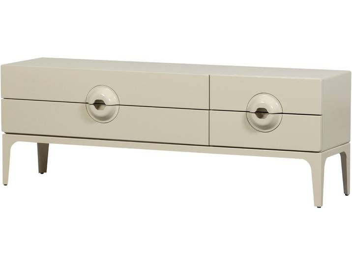 Lowboard WOOOD Merge mit Eukalyptusholz und 4 Schubladen , beige (staub), B:160cm H:57cm T:44cm, Massivholz, Sideboards, Lowboard, Eukalyptusholz, Tragkraft 120 kg, Metallbeine