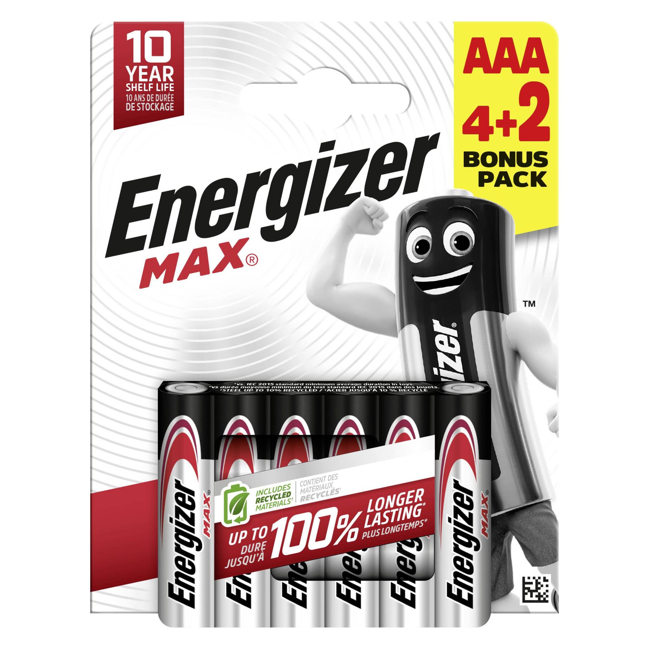 Energizer Max Alkaline Micro-Batterien, 4+2 (6 Stk., AAA) (E303328200)
