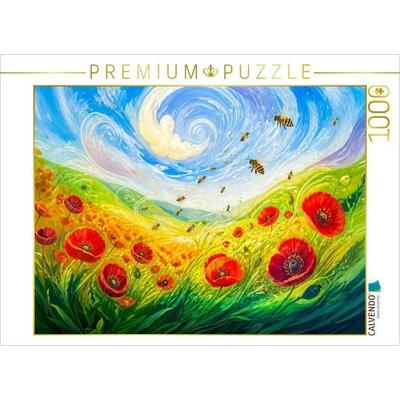 CALVENDO Puzzle Puzzlespiel Mohnblumen und Bienen im windgetragenen Feld in kindlicher Windpoesie | 1000 Teile Lege-Größe 64 × 48 cm Foto-Puzzle für