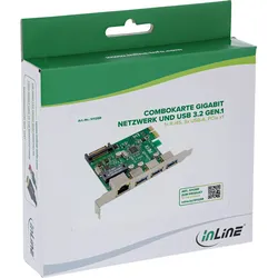 INLINE Combokarte Gigabit Netzwerk und USB 3,2 Gen,1, 1x RJ45, 3x USB-A
