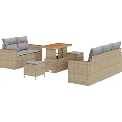vidaXL 8-teiliges Garten-Sofa-Set mit Kissen aus beigem Poly-Rattan und Akazienholz.