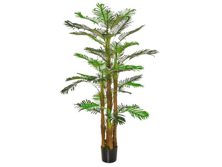 Outsunny Palmier Artificiel H.1\,85 m Arbre Artificiel Tronc Branches Lichen Feuilles Grand Réalisme\, Pot Inclus