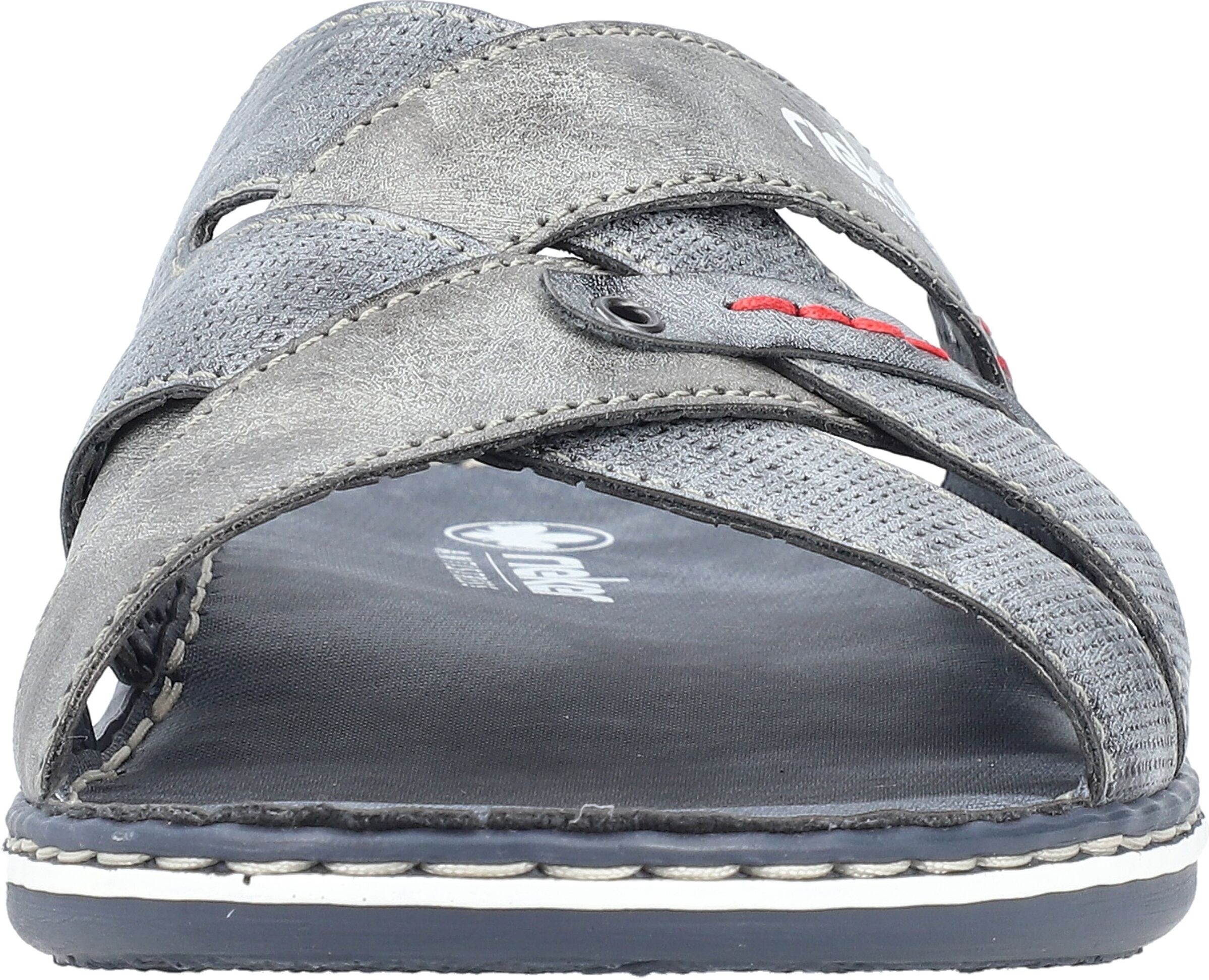 Pantolette RIEKER, Herren, Gr. 40, blau (dunkelblau), Lederimitat, Schuhe Pantolette, Sommerschuh, Schlappen, Poolslides mit Überkreuz-Bandagen dunkelblau 40