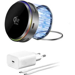 4smarts Qi2 25W / MagSafe Ladegerät-Set mit Kühlung RGB (25 W), Wireless Charger, Grau, Weiss
