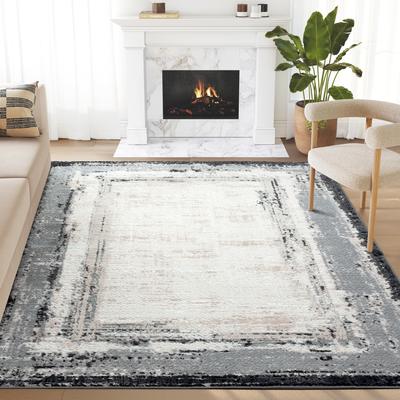 Abani Rugs Abani Viva VIV140A Ivory Abstract Border Grey Area Rug