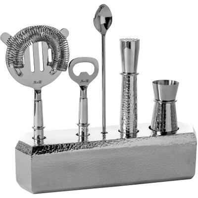 Cocktail-Set FINK "NASSAU, Barzubehör, silberfarben", silber (silberfarben), B:26,5cm H:22,5cm T:7,5cm, Edelstahl, Cocktail-Sets, Cocktail-Set, mit feiner Hammerschlagstruktur