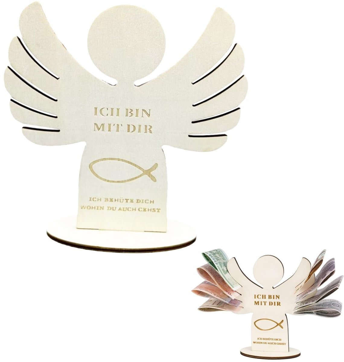 Dailygoody Houten Deco Engel - Gepersonaliseerde Decoratieve Figuur - Naturel