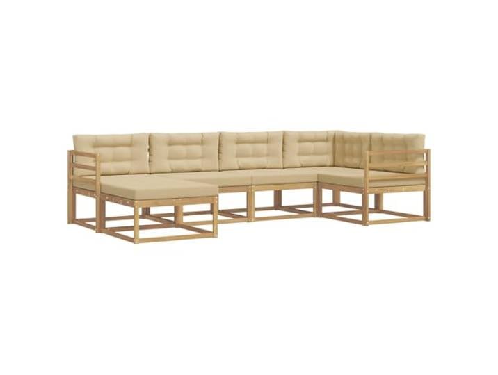 PUGYNBK Sofaset für den Außenbereich, 5-teilig, Beige, Polyester Akazienholz, Lattenrahmen, modular, robust, einfache Reinigung