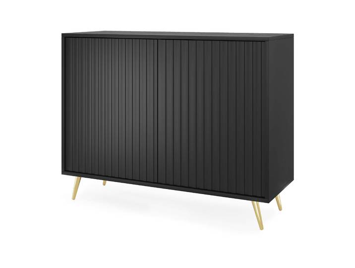 Kommode Bello mit Lamellenfronten 104 cm schwarz mit goldenen