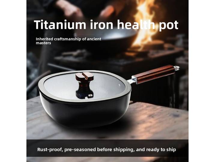 Pot en fer titane, pot antiadhésif, wok en fer extrême épaissi, pot en fonte, cuisinière à induction, pot à fond plat universel à gaz