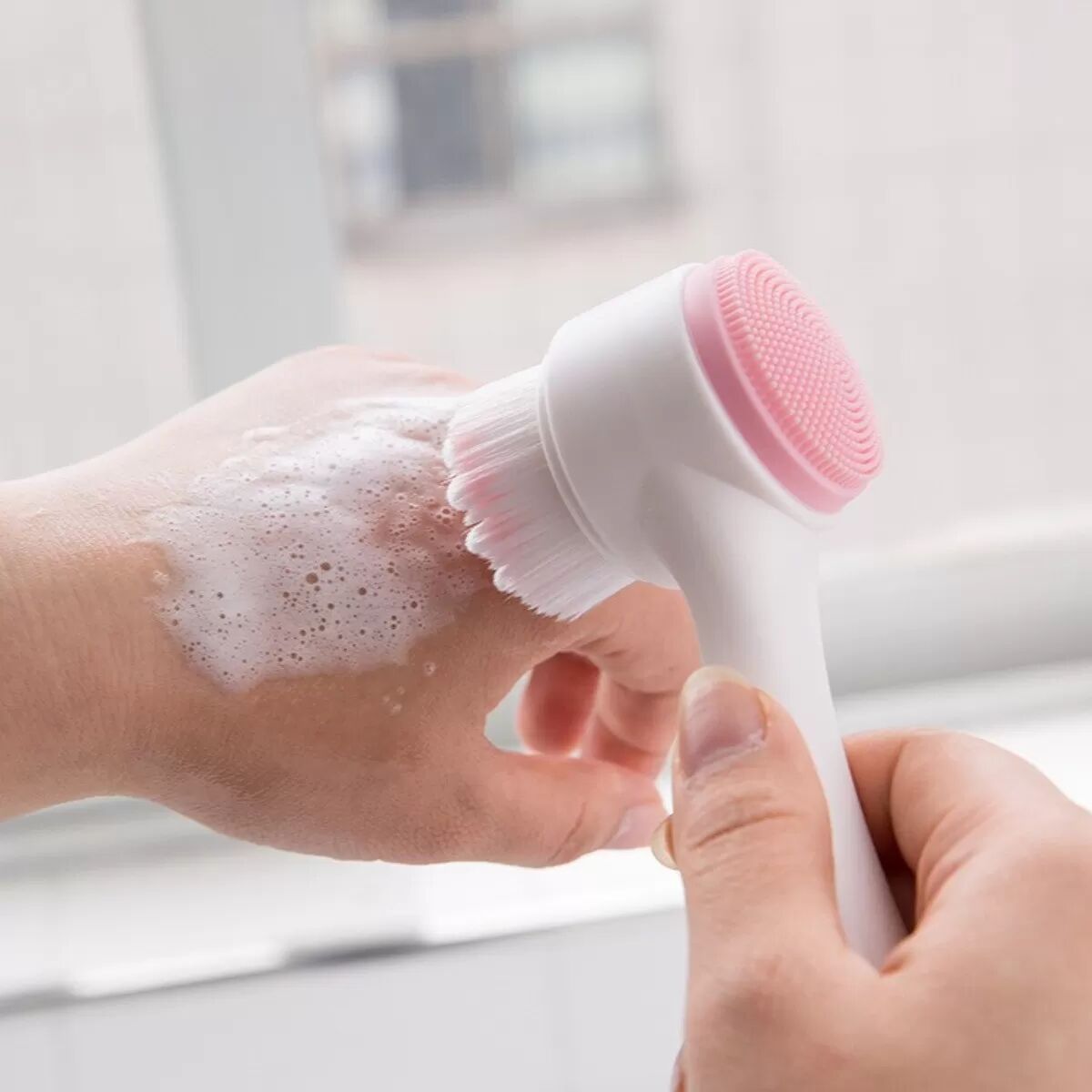 INF Double-Pack Silicone Facial Cleansing Brush - Double-Sided Soft Bristle Exfoliating & Massage Brush for Deep Pore Cleansing Rose