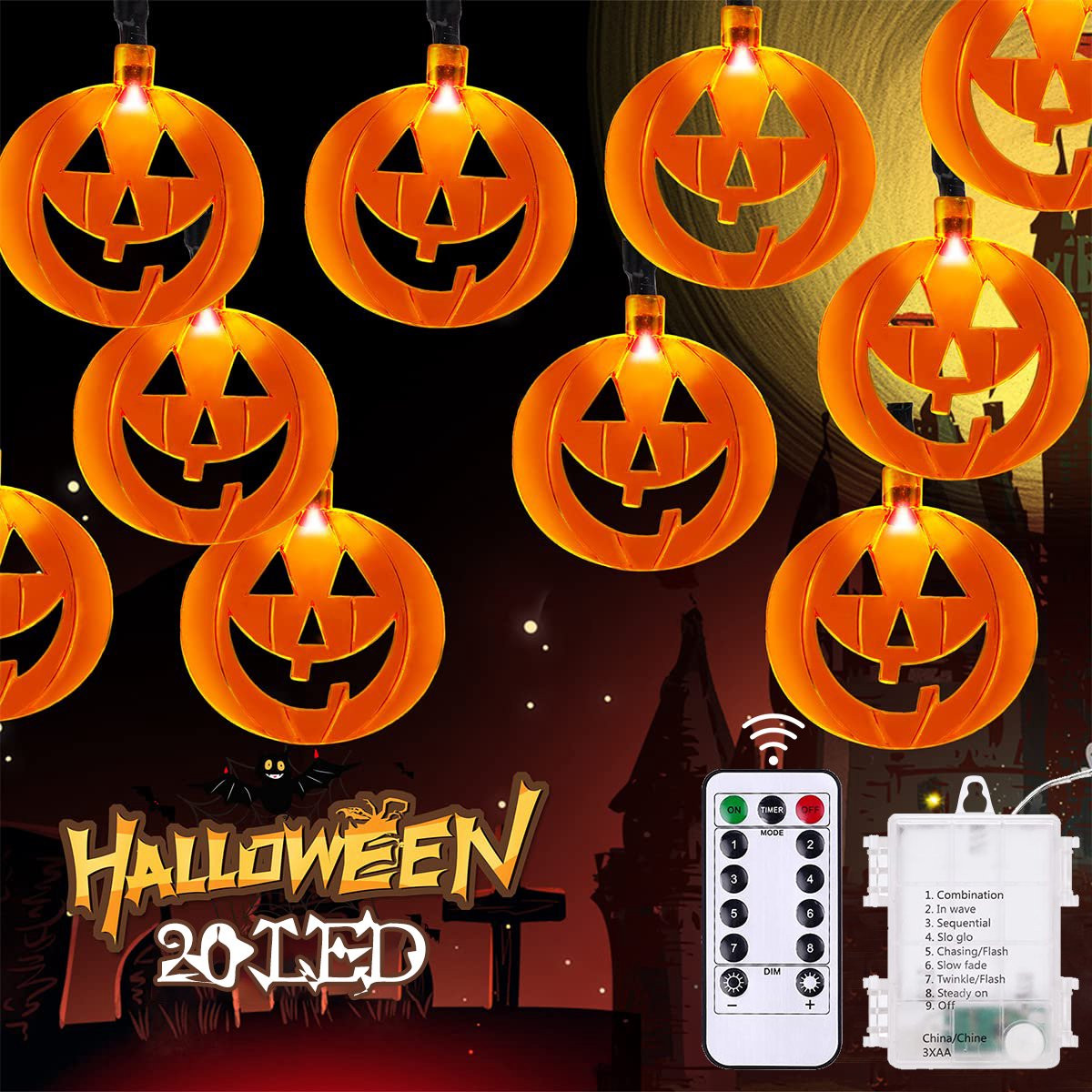 Merdoo Halloween Pompoen Lichtslinger met 20 LED - 3 Meter - Waterdicht