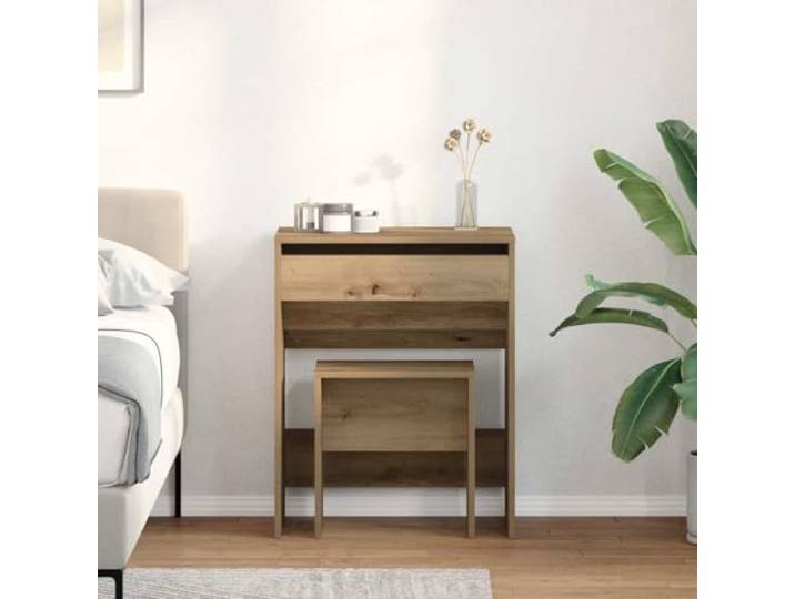 Schminktisch 2 Stück Eiche Handwerk 60 x 40 x 75 cm Holzwerkzeug, leicht zugängliche Schubladen, rechteckige Form, Reinigung mit feuchtem Tuch, Schlafzimmer
