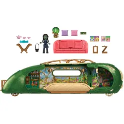 Mattel Universal Pictures „Wicked“ – Spielset „Emerald City Train“ mit kleinen Figuren, 3 Spielbereiche