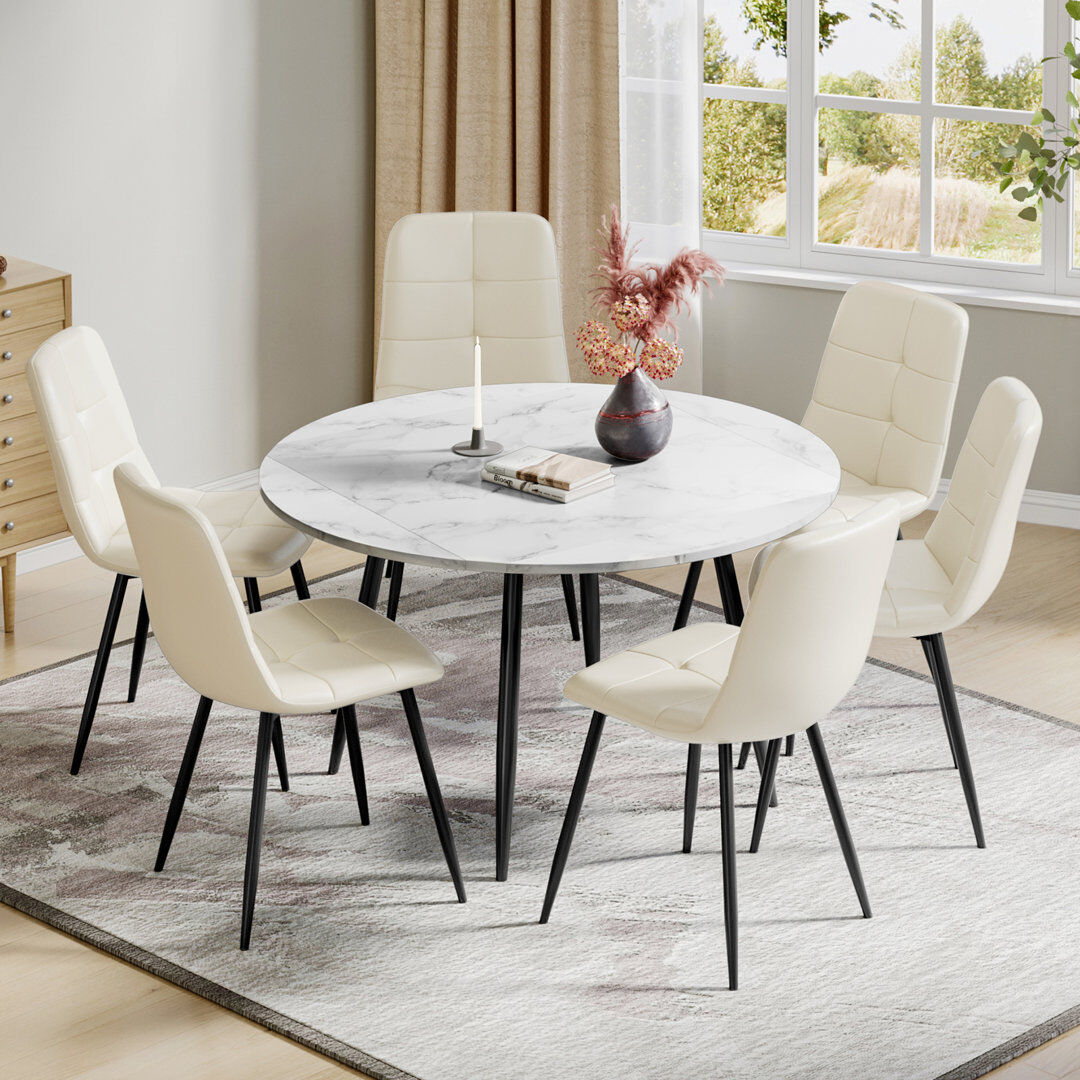 East Urban Home 6 -Person Dining Set White/Beige 6