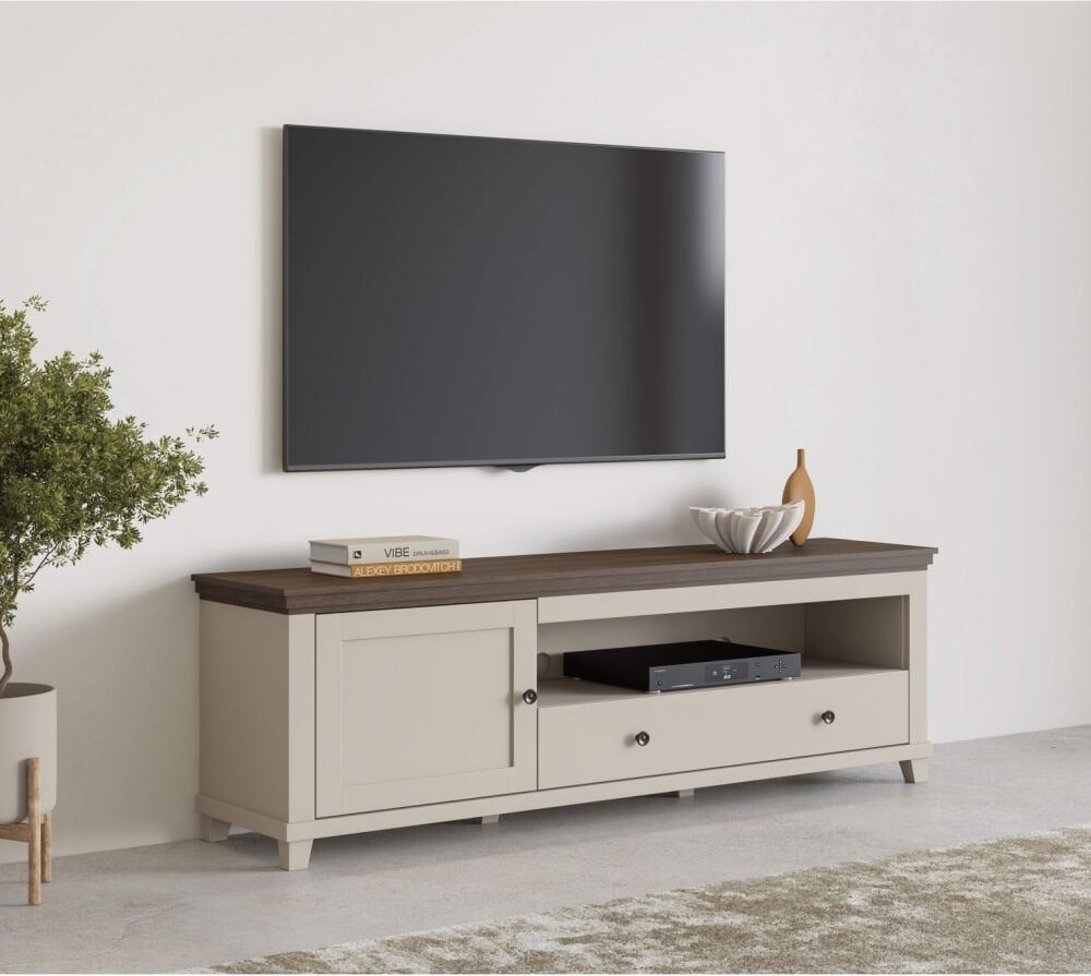 Usinestreet Meuble tv volterra avec 1 porte et 1 tiroir Blanc 181x61x49cm