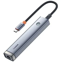 Baseus 5-Port HUB AIR UltraJoy Series Type-C - HDMI, USB3.0x2, PD, RJ45 (grey) (USB-C, 5 Ports), Dockingstation + USB Hub, Grau