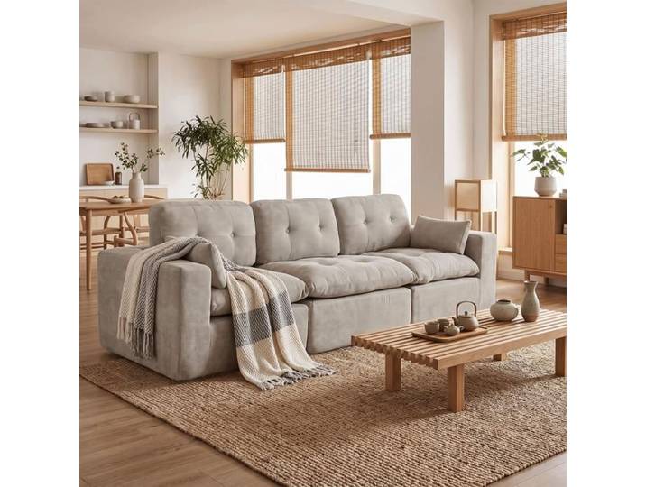 GOEURVANT Canapé COMPRESSE Chenille Gris clair Sans Montage Ergonomique Confortable Moderne Salon Module Central