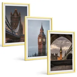 BILDER SET 3er Set - 40x60 cm Goldrahmen - London Bridge Big Ben Uhr
