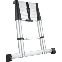TecTake GmbH tectake Teleskopleiter Aluminium 13 Stufen 3,85m Soft Close Rutschfest Klappbar Flexibel Silber Leitern