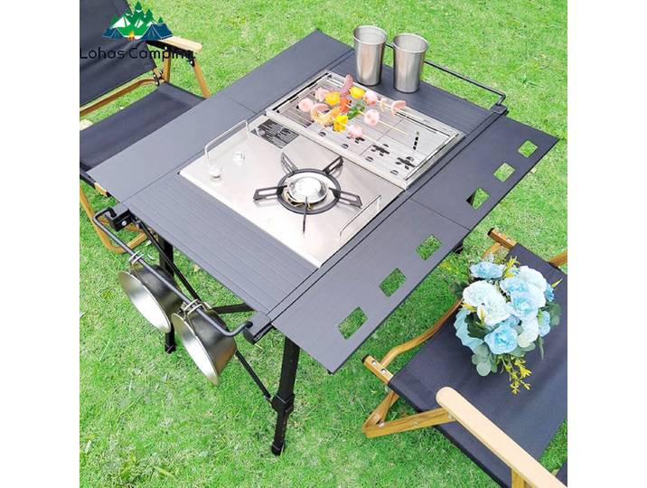 Table de camping pliante légère Lohascamping, table de brasero extensible, table de barbecue multifonctionnelle avec pieds réglables