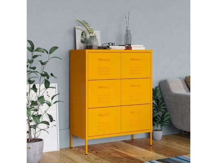 Armoire à tiroirs Jaune moutarde - VIDAXL - 80x35x101 5 cm - Acier - 6 tiroirs - Meuble de chambre