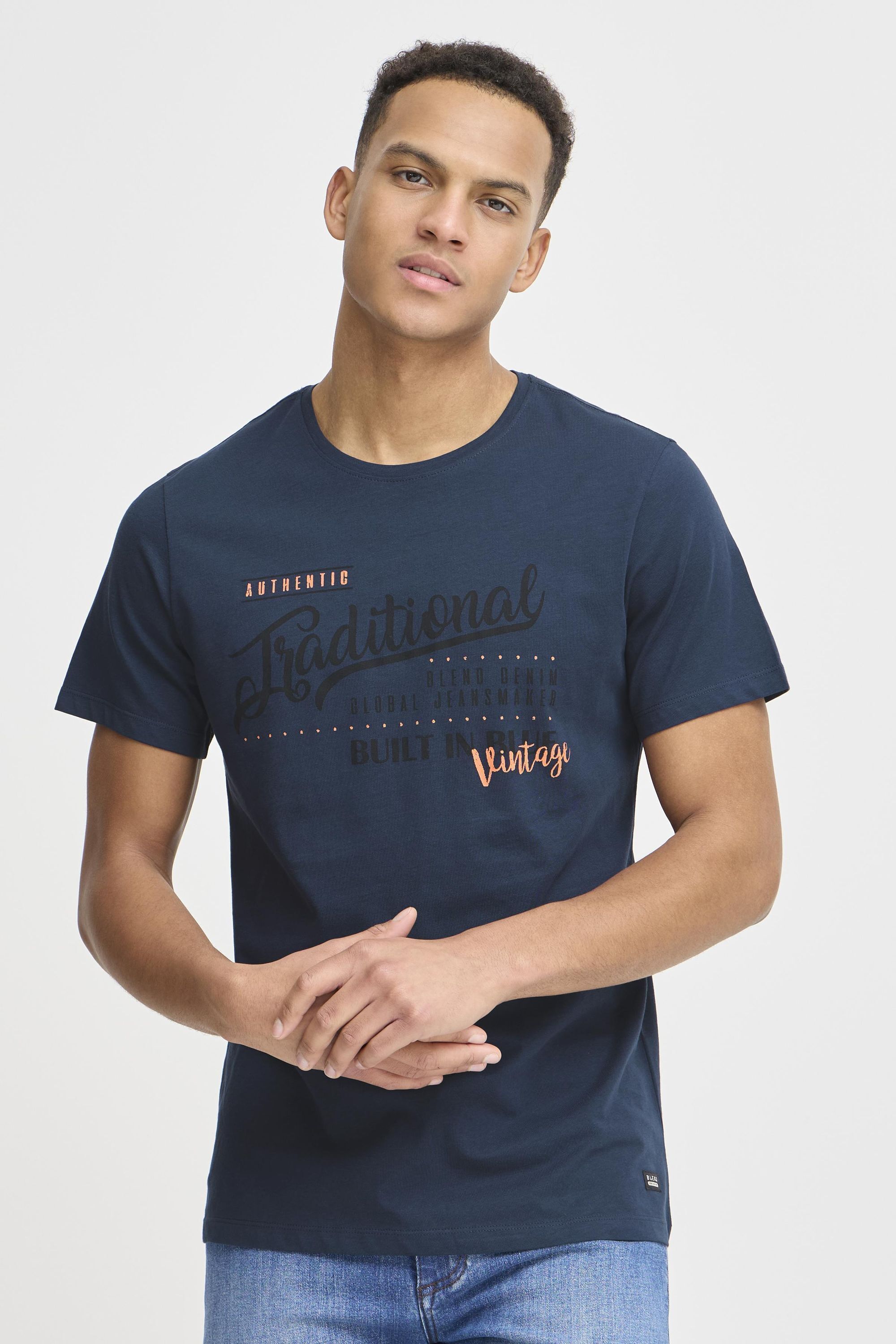 Rundhalsshirt BLEND "Rundhalsshirt BHDoppler", Herren, Gr. 3XL, blau (mood indigo blau), Obermaterial: 100% Baumwolle CO., Shirts Rundhalsshirt