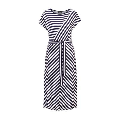 Sommerkleid GOLDNER "Kleid mit U-Boot-Ausschnitt", Damen, Gr. 44, N-Gr, blau (marine, weiß, gemustert), Obermaterial: 95% Viskose CV. 5% Elasthan EL., U-Boot-Ausschnitt, keine/nicht relevant, Kleider Sommerkleid, Bindegürtel