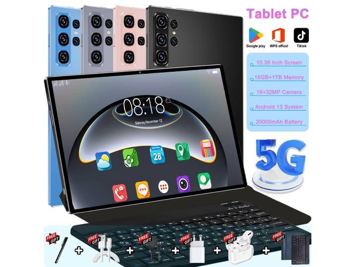 Tablette Pc 10.36 pouces Android13.0 Google Play, double caméra 14 cœurs, double SIM, 5G, Bluetooth, Wifi, 16 go + 1 to de ROM