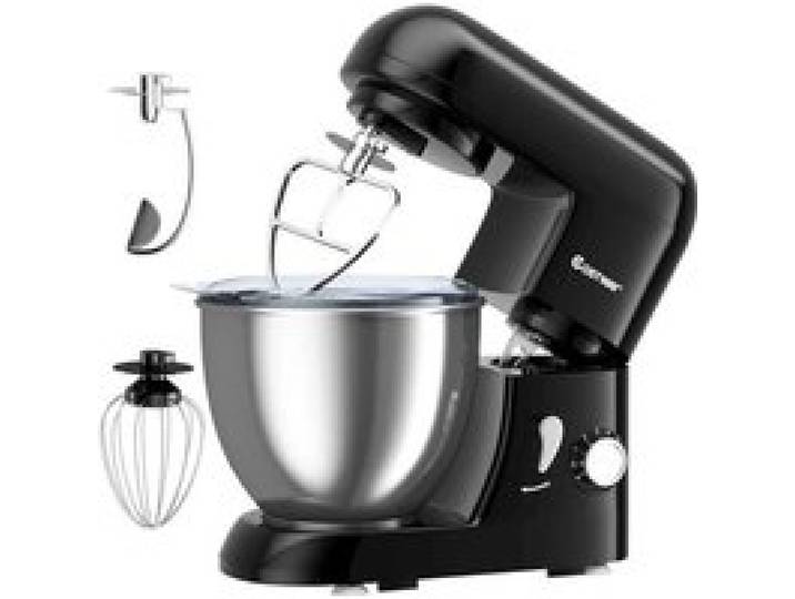 COSTWAY Robot Pâtissier Batteur Electrique avec Bol dAcier Inox 4L 1300W à 6 Vitesses Réglables avec Batteur Fouet Crochet Noir