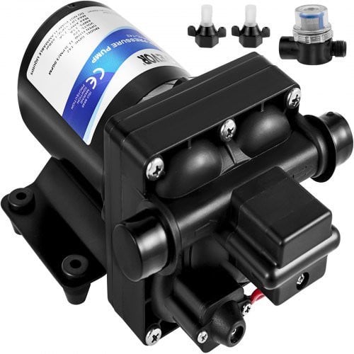 VEVOR Zelfaanzuigende Membraanpomp 12V DC, 3 GPM Elektrische Waterpomp met Polypropyleen Behuizing en Filterzeef, Zwart