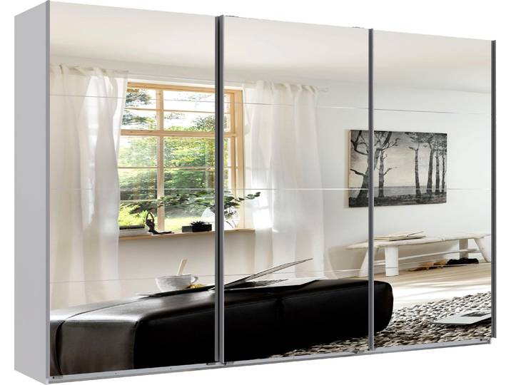 Schwebetürenschrank WIMEX England , weiss (weiß, spiegel), B:313cm H:236cm T:65cm, Holzwerkstoff, Schränke, Schwebetürenschrank, 3-türig, mit vollverspiegelter Schrankfront, in diversen Breiten